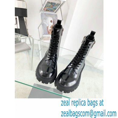 Balenciaga Heel 4.5cm Smooth calfskin Tractor Lace-up boots Brushed Black - Click Image to Close