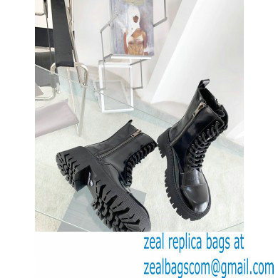 Balenciaga Heel 4.5cm Smooth calfskin Tractor Lace-up boots Brushed Black - Click Image to Close