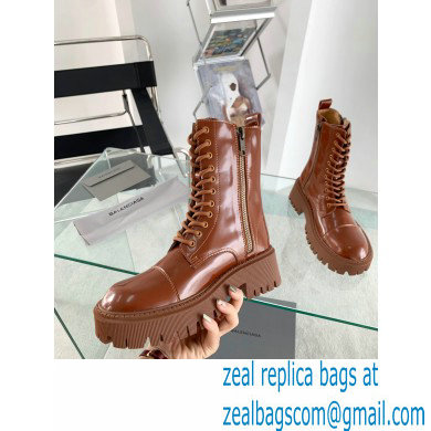 Balenciaga Heel 4.5cm Smooth calfskin Tractor Lace-up boots Caramel - Click Image to Close