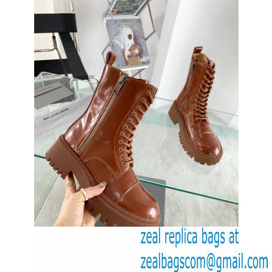 Balenciaga Heel 4.5cm Smooth calfskin Tractor Lace-up boots Caramel