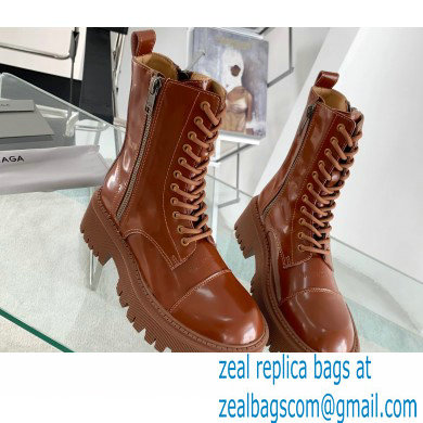 Balenciaga Heel 4.5cm Smooth calfskin Tractor Lace-up boots Caramel