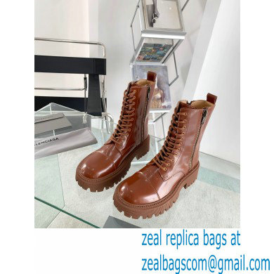 Balenciaga Heel 4.5cm Smooth calfskin Tractor Lace-up boots Caramel
