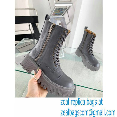 Balenciaga Heel 4.5cm Smooth calfskin Tractor Lace-up boots Gray - Click Image to Close