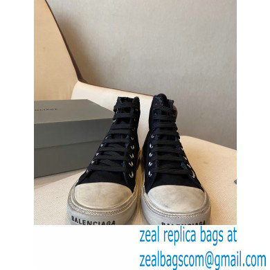 Balenciaga Paris High Top Sneakers in Destroyed cotton and rubber 01 - Click Image to Close