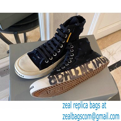 Balenciaga Paris High Top Sneakers in Destroyed cotton and rubber Black 2022 - Click Image to Close