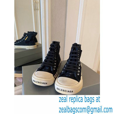 Balenciaga Paris High Top Sneakers in Destroyed cotton and rubber Black 2022 - Click Image to Close