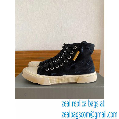 Balenciaga Paris High Top Sneakers in Destroyed cotton and rubber Black 2022 - Click Image to Close