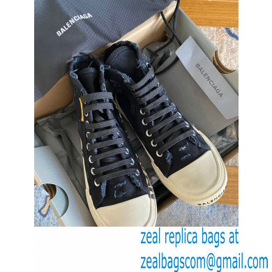 Balenciaga Paris High Top Sneakers in Destroyed cotton and rubber Black 2022 - Click Image to Close