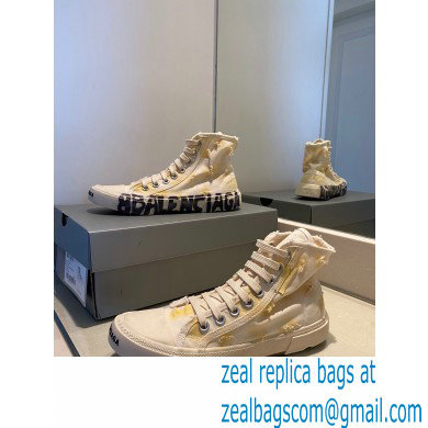 Balenciaga Paris High Top Sneakers in Destroyed cotton and rubber Creamy 2022