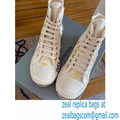 Balenciaga Paris High Top Sneakers in Destroyed cotton and rubber Creamy 2022