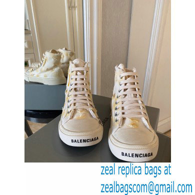 Balenciaga Paris High Top Sneakers in Destroyed cotton and rubber Creamy 2022 - Click Image to Close