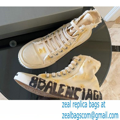 Balenciaga Paris High Top Sneakers in Destroyed cotton and rubber Creamy 2022