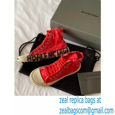 Balenciaga Paris High Top Sneakers in Destroyed cotton and rubber Red 2022