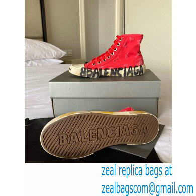 Balenciaga Paris High Top Sneakers in Destroyed cotton and rubber Red 2022 - Click Image to Close