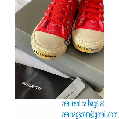 Balenciaga Paris High Top Sneakers in Destroyed cotton and rubber Red 2022 - Click Image to Close