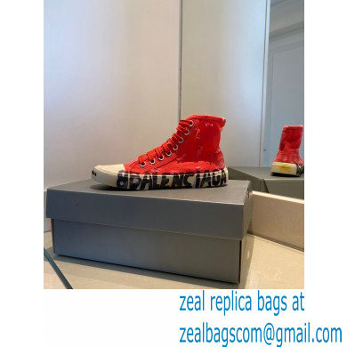 Balenciaga Paris High Top Sneakers in Destroyed cotton and rubber Red 2022 - Click Image to Close
