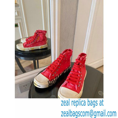 Balenciaga Paris High Top Sneakers in Destroyed cotton and rubber Red 2022 - Click Image to Close