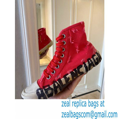 Balenciaga Paris High Top Sneakers in Destroyed cotton and rubber Red 2022 - Click Image to Close