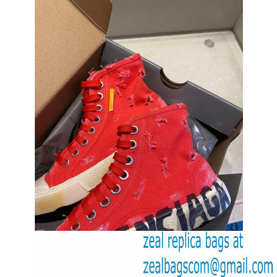 Balenciaga Paris High Top Sneakers in Destroyed cotton and rubber Red 2022