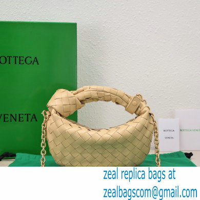 Bottega Veneta Chain mini jodie intrecciato leather top handle bag Apricot