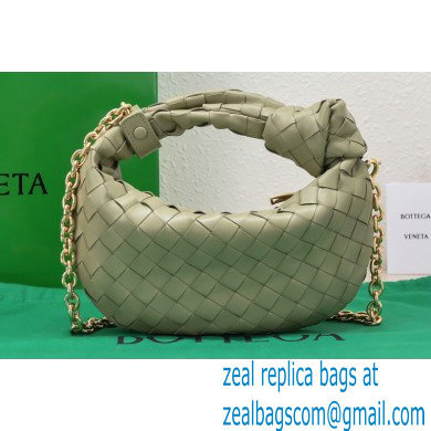 Bottega Veneta Chain mini jodie intrecciato leather top handle bag Pale Green - Click Image to Close