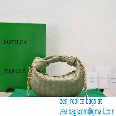 Bottega Veneta Chain mini jodie intrecciato leather top handle bag Pale Green
