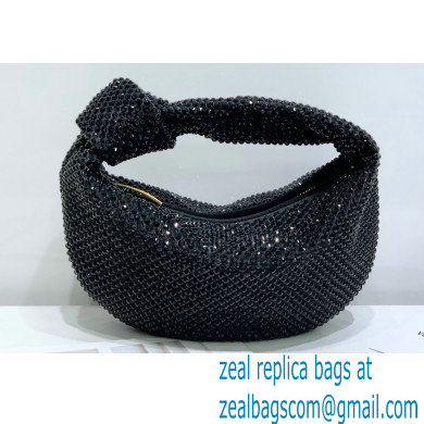Bottega Veneta mini jodie rhinestone-embellished satin top handle bag Black