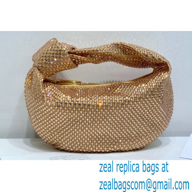 Bottega Veneta mini jodie rhinestone-embellished satin top handle bag Gold