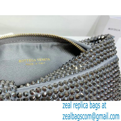 Bottega Veneta mini jodie rhinestone-embellished satin top handle bag Gray