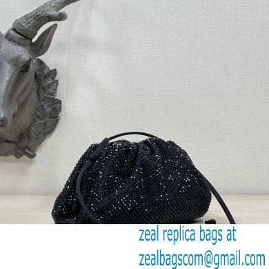 Bottega Veneta mini pouch rhinestone-embellished satin clutch bag with strap Black - Click Image to Close