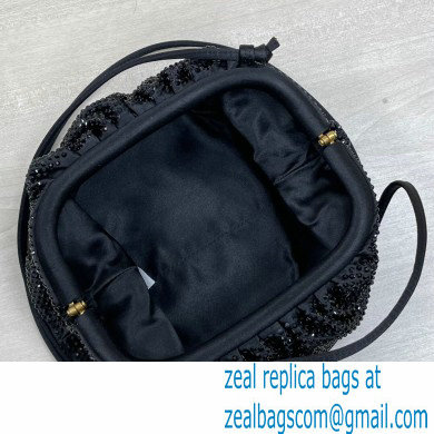 Bottega Veneta mini pouch rhinestone-embellished satin clutch bag with strap Black