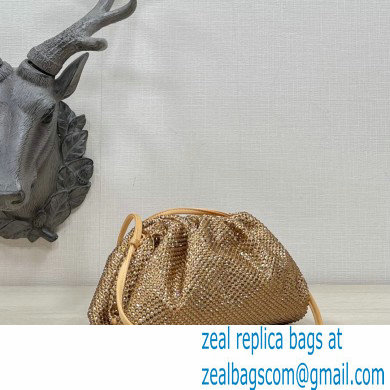 Bottega Veneta mini pouch rhinestone-embellished satin clutch bag with strap Gold - Click Image to Close