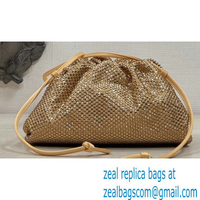Bottega Veneta mini pouch rhinestone-embellished satin clutch bag with strap Gold
