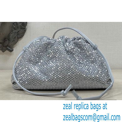 Bottega Veneta mini pouch rhinestone-embellished satin clutch bag with strap Light Gray