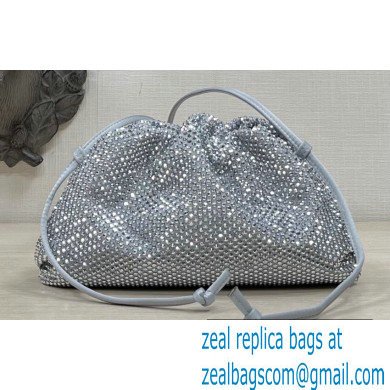 Bottega Veneta mini pouch rhinestone-embellished satin clutch bag with strap Light Gray - Click Image to Close