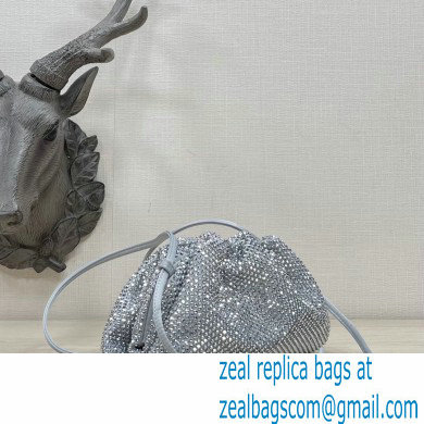 Bottega Veneta mini pouch rhinestone-embellished satin clutch bag with strap Light Gray - Click Image to Close