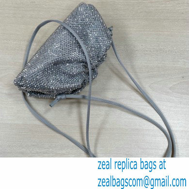 Bottega Veneta mini pouch rhinestone-embellished satin clutch bag with strap Light Gray - Click Image to Close