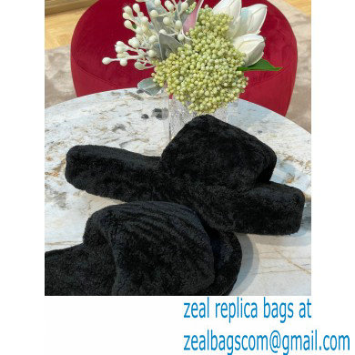 Bottega Veneta resort teddy Shearling slides Black 2022 - Click Image to Close
