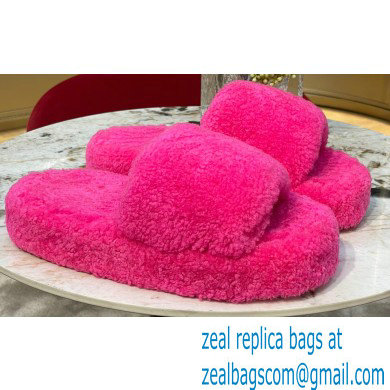 Bottega Veneta resort teddy Shearling slides Fuchsia 2022