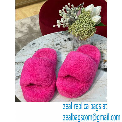 Bottega Veneta resort teddy Shearling slides Fuchsia 2022