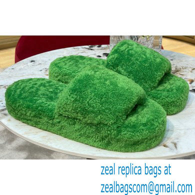 Bottega Veneta resort teddy Shearling slides Green 2022