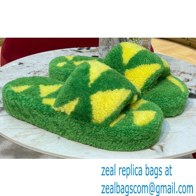 Bottega Veneta resort teddy Shearling slides Green/Yellow 2022
