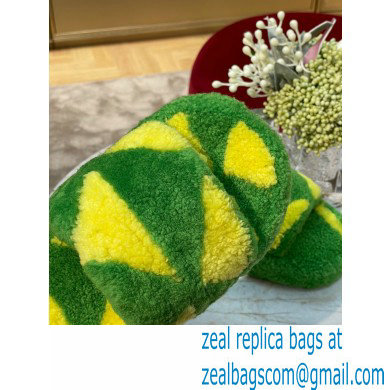 Bottega Veneta resort teddy Shearling slides Green/Yellow 2022 - Click Image to Close