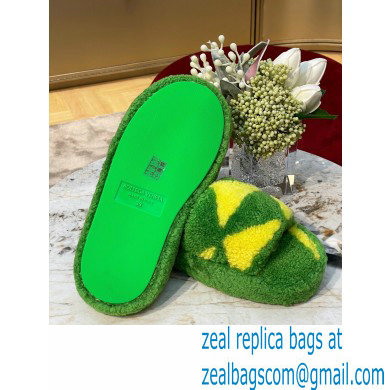 Bottega Veneta resort teddy Shearling slides Green/Yellow 2022 - Click Image to Close