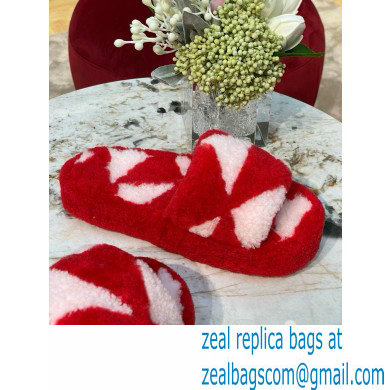 Bottega Veneta resort teddy Shearling slides Red/White 2022 - Click Image to Close