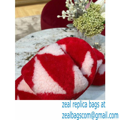 Bottega Veneta resort teddy Shearling slides Red/White 2022