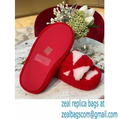 Bottega Veneta resort teddy Shearling slides Red/White 2022