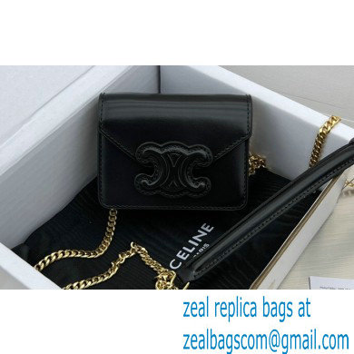 Celine CARD HOLDER ON CHAIN TRIOMPHE Bag in Shiny calfskin 60784 Black