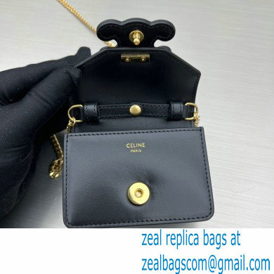 Celine CARD HOLDER ON CHAIN TRIOMPHE Bag in Shiny calfskin 60784 Black - Click Image to Close