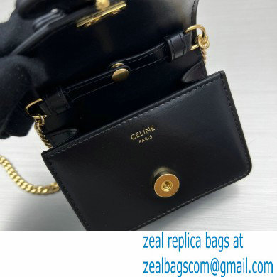 Celine CARD HOLDER ON CHAIN TRIOMPHE Bag in Shiny calfskin 60784 Black